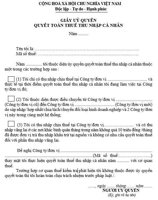 Ủy quyền quyết toán thuế thu nhập cá nhân là gì 5