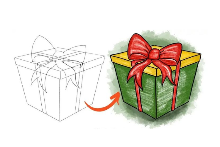 vẽ hộp quà noel 1