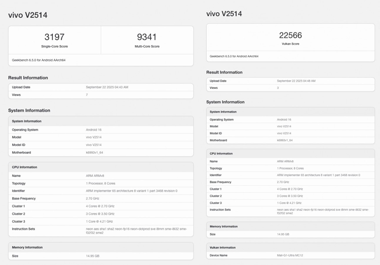 Vivo X300 Pro cùng chip Dimensity 9500 xuất hiện trên Geekbench với điểm số ấn tượng