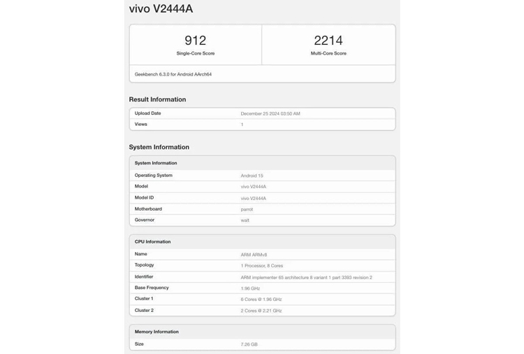 vivo Y39 lộ điểm hiệu năng trên Geekbench, có thể đổi tên thành Jovi