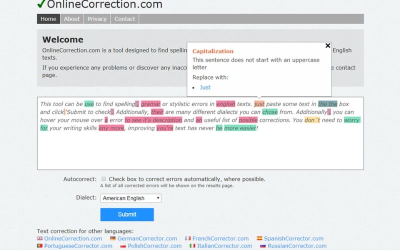 Web sắp xếp từ tiếng Anh - OnlineCorrection.com