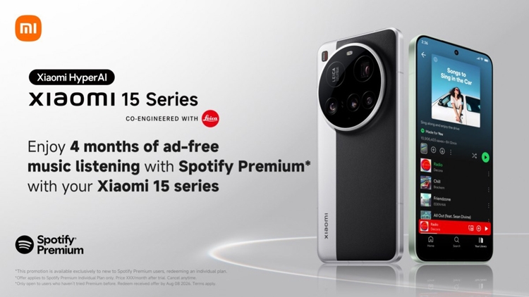 Xiaomi 15 tặng 4 tháng Spotify Premium miễn phí cho người dùng