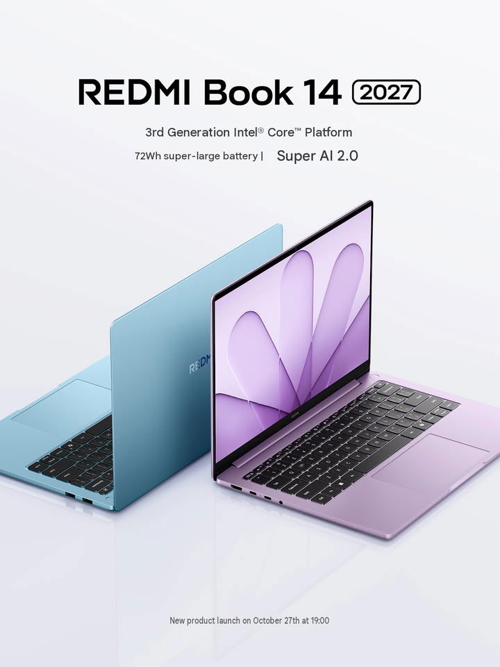 REDMI Book 14 2027 có thiết kế tối giản với các tùy chọn màu sắc trẻ trung.