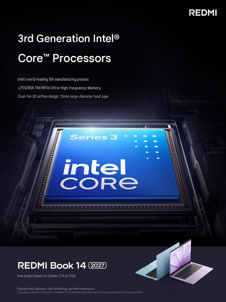 Nền tảng Intel Core thế hệ thứ ba trên REDMI Book 14 2027 hướng đến cân bằng hiệu năng và mức tiêu thụ điện.