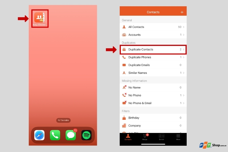 Xoá danh bạ trùng lặp trên iPhone bằng ứng dụng Easy Cleaner
