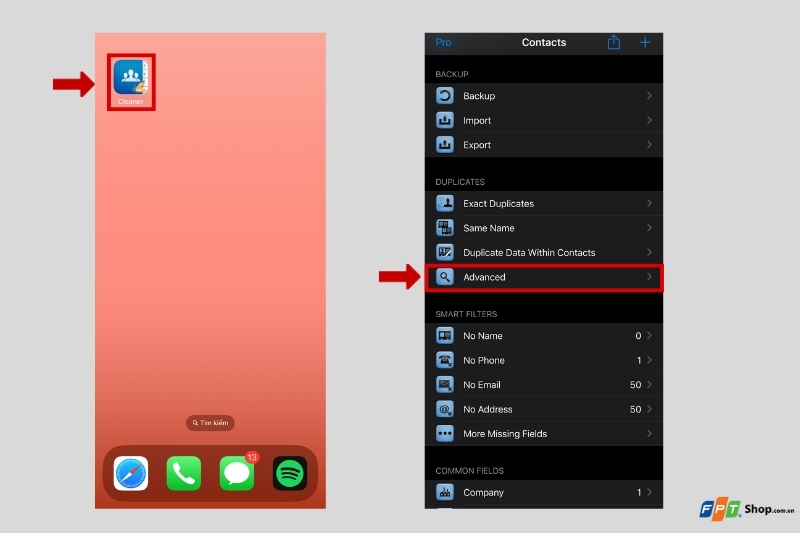 Xoá danh bạ trùng lặp trên iPhone bằng ứng dụng Cleaner - Merge Contacts