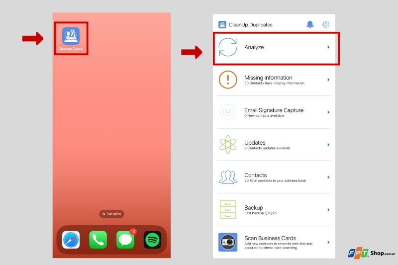 Xoá danh bạ trùng lặp trên iPhone bằng ứng dụng Cleanup Duplicate Contacts