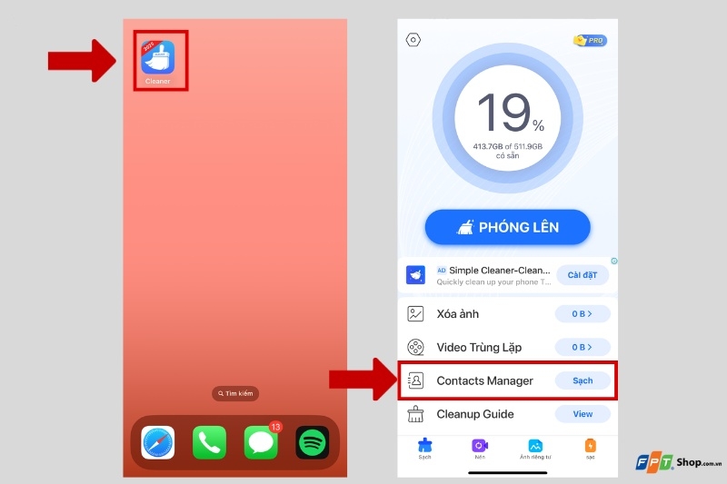 Xoá danh bạ trùng lặp trên iPhone bằng ứng dụng Cleaner for iPhone