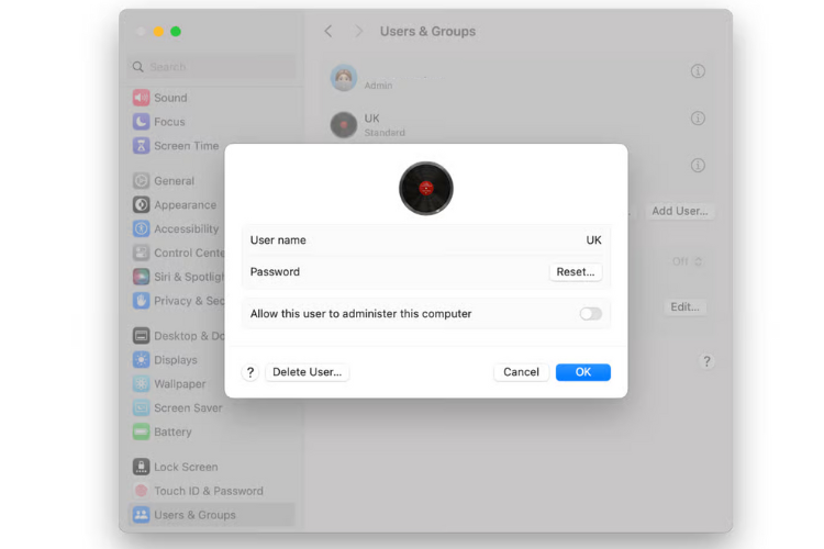 xoá người dùng trên macbook 3