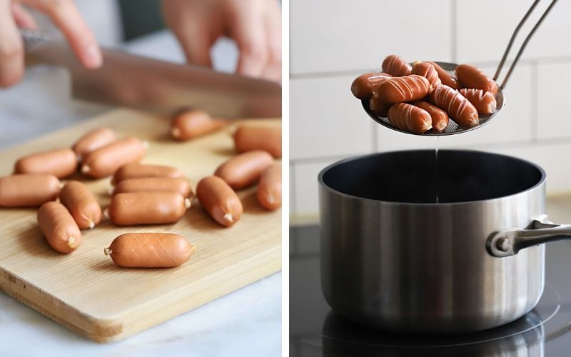 Sơ chế xúc xích làm xúc xích xào chua ngọt kiểu hàn