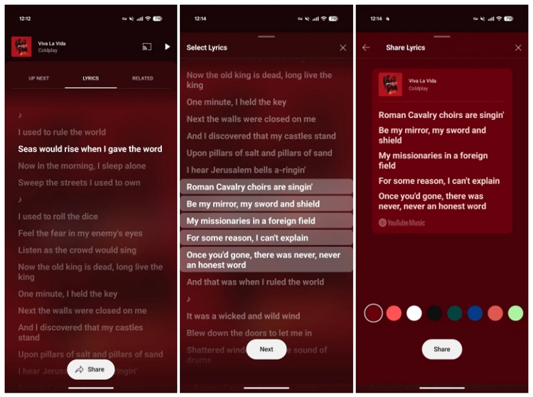 YouTube Music chính thức ra mắt tính năng chia sẻ lời bài hát trên Android và iOS